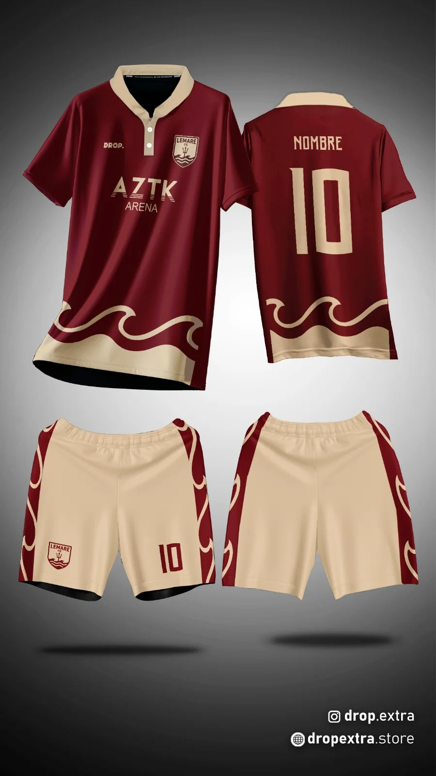 Conjunto local bordó y crema de Lemare FC