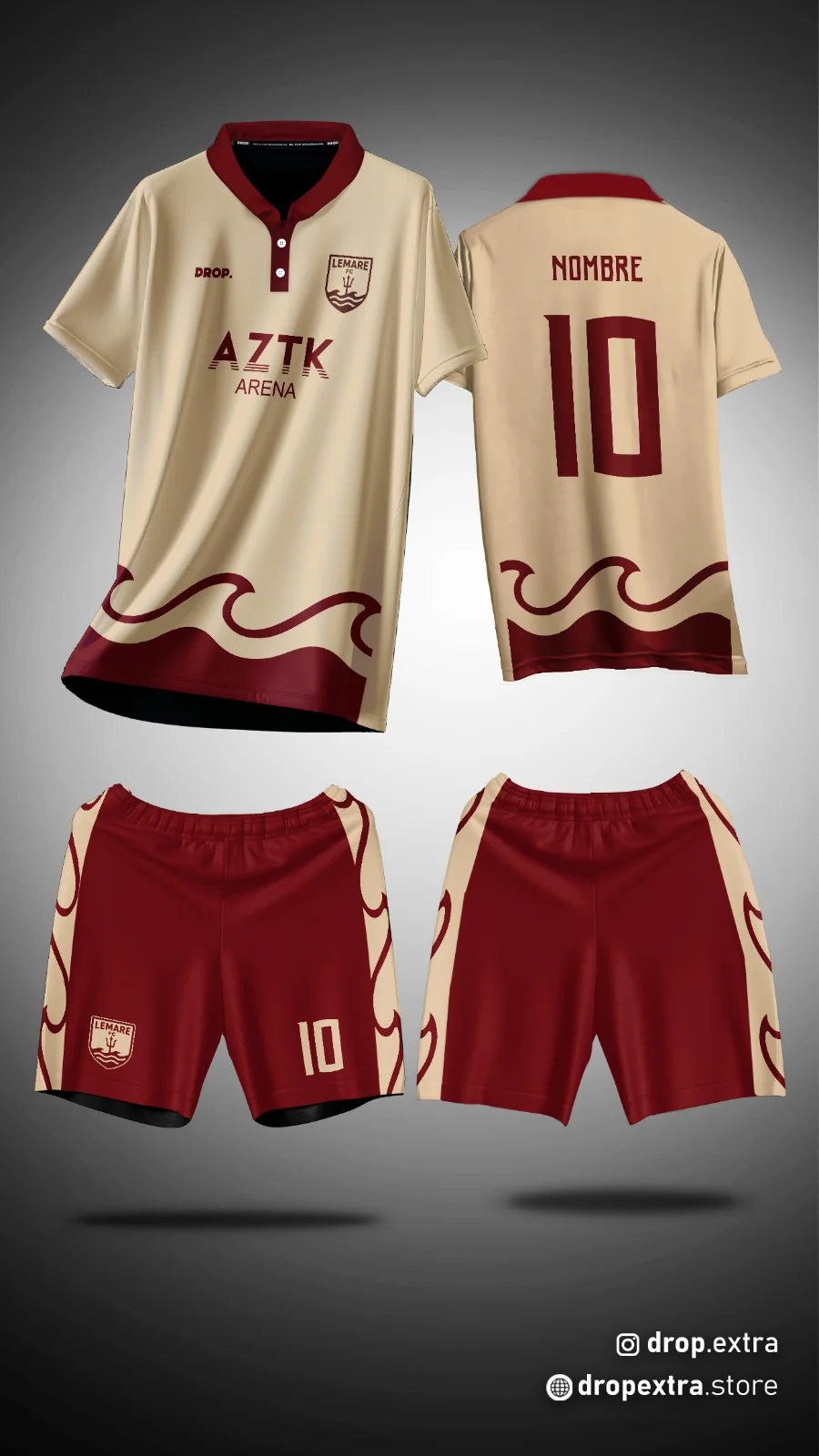 Conjunto visitante crema y bordó de Lemare FC